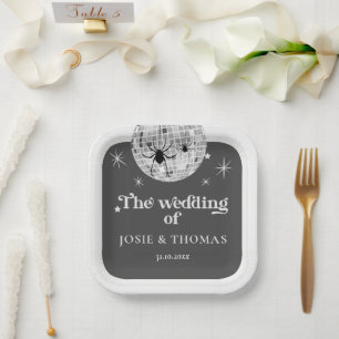 Halloween Retro Disco Spiders & Disco Ball Wedding Paper Plate