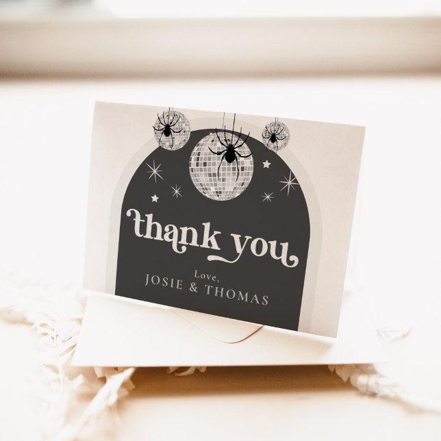Halloween Retro Disco Spiders & Disco Ball Wedding Thank You Card (Halloween Retro Spiders & Disco Ball Wedding Napkins)