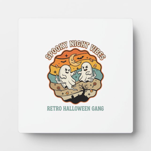 Halloween Retro Ghost Night Plaque (Front)