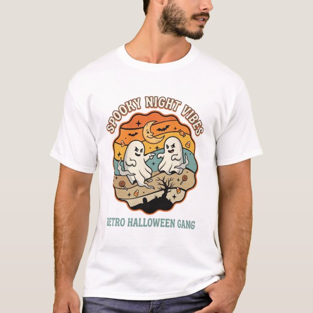 Halloween Retro Ghost Night T-Shirt (Front)