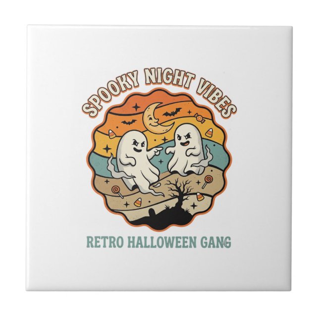 Halloween Retro Ghost Night Tile (Front)