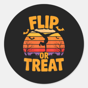 Halloween Retro Gymnastic Flip Or Treat Gymnast Classic Round Sticker