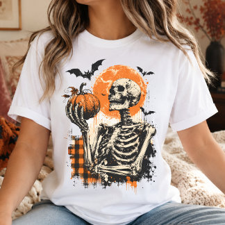 Halloween | Retro Spooky Skeleton and Pumpkin Fall T-Shirt