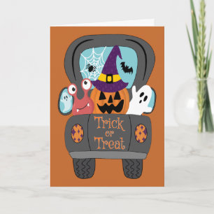 Halloween Retro Truck Trick or Treat Monsters  Card