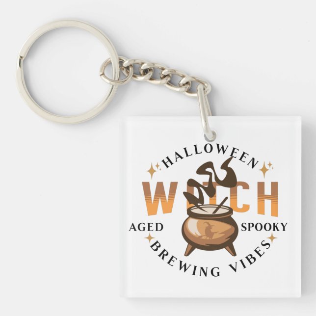 Halloween Retro Witch Brewing Key Ring (Front)