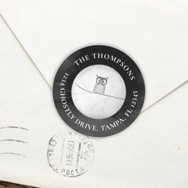Halloween Return Address Spooky Scary Owl  Classic Round Sticker (Creator Uploaded)