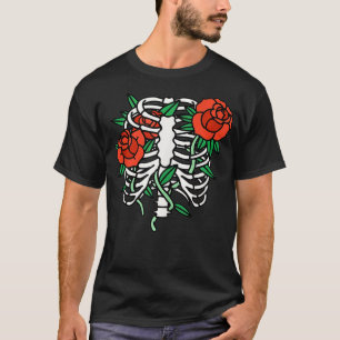 Halloween Rib Cage and Flowers Skeleton with Roses T-Shirt