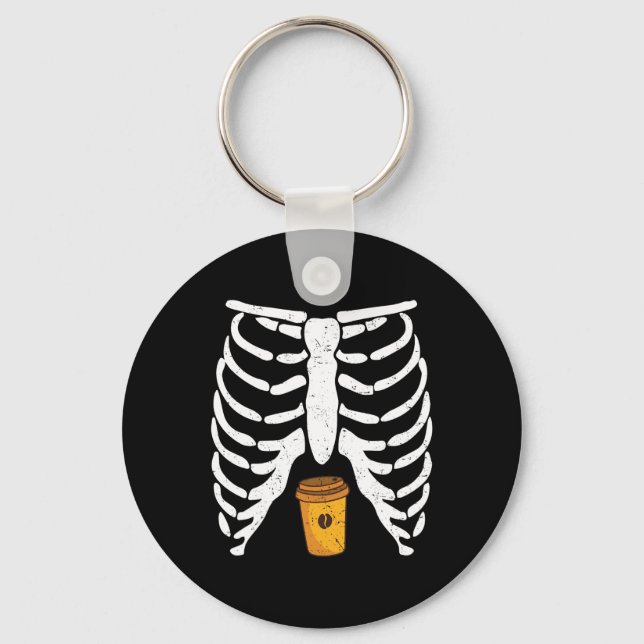 Halloween Rib Cage Coffee Lover Skeleton Funny Wom Key Ring (Front)