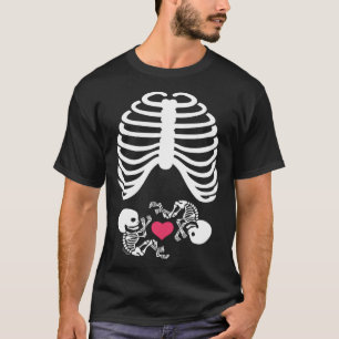 Halloween Rib Cage Pregnancy Expecting Twins Baby T-Shirt