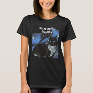 Halloween Rich Witch Energy Black Cat Glamour T-Shirt
