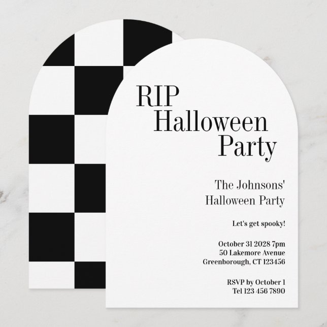 Halloween RIP Party Black and White Check Invitation (Front/Back)