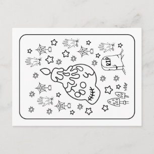 Halloween RIP Spooky Candle Skull Colouring Postcard