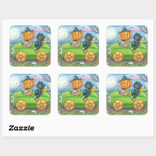 HALLOWEEN ROAD TRIP, JACK AND BLACK CAT FRIENDS SQUARE STICKER