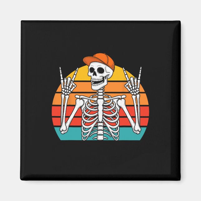 Halloween Rocker Skeleton Cap Cool Punk Rock Men B Magnet (Front)