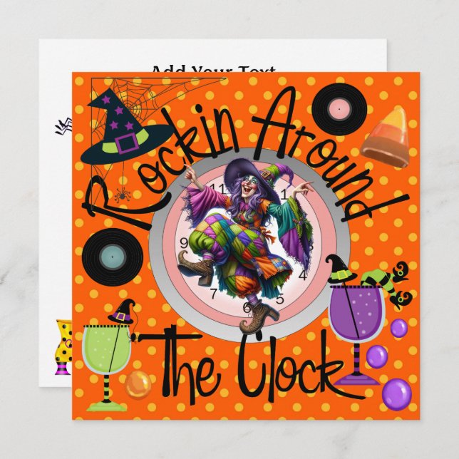 Halloween Rockin' Around the Clock Party Invitation (Front/Back)