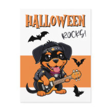 Halloween Rocks Rottweiler Cartoon Playing Guitar