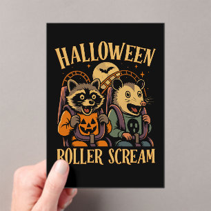 Halloween Roller Scream Racoon and Opossum Acrylic Invitations