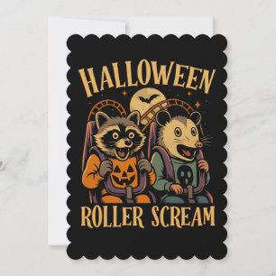Halloween Roller Scream Racoon and Opossum Card