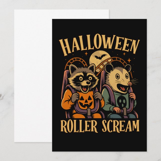 Halloween Roller Scream Racoon and Opossum Card (Front/Back)