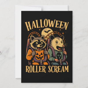 Halloween Roller Scream Racoon and Opossum Magnetic Invitation