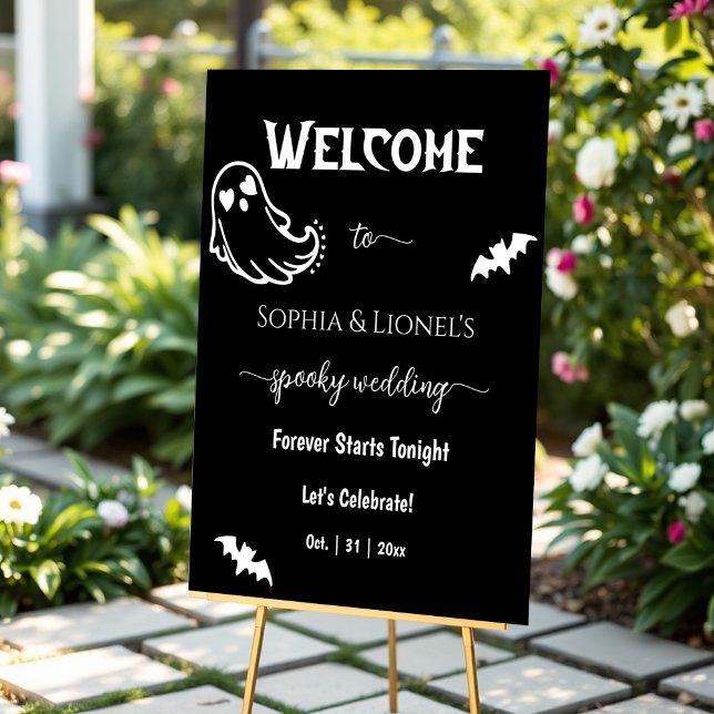 Halloween Romantic Black & White Wedding Welcome Acrylic Sign (Creator Uploaded)