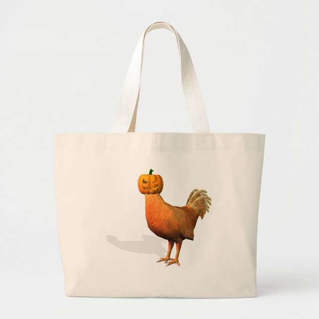 Halloween Rooster Large Tote Bag (Front)