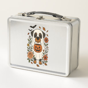Halloween Rottweiler with Flowers Metal Lunch Box