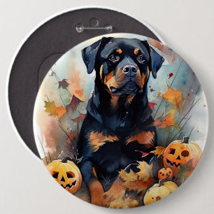 Halloween Rottweiler With Pumpkins Scary 6 Cm Round Badge