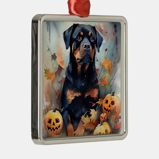 Halloween Rottweiler With Pumpkins Scary Metal Tree Decoration (Right)