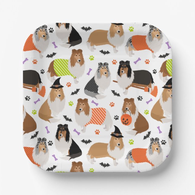 Halloween Rough Collie Paper Plates (Front)