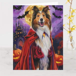 Halloween Rough Collie Vampire Pumpkins Scary Card