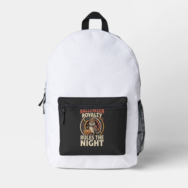 Halloween Royalty Retro Owl Printed Backpack (Front)