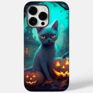 Halloween Russian Blue Cat With Pumpkins Scary Case-Mate iPhone 14 Pro Max Case