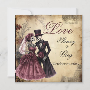 Halloween Rustic Gothic Skeleton Wedding Invitation