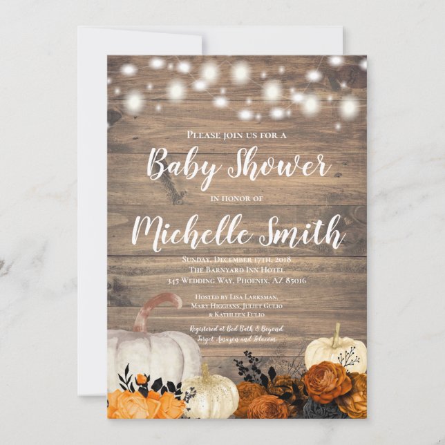 Halloween Rustic Orange Rose Baby Shower Invitation (Front)