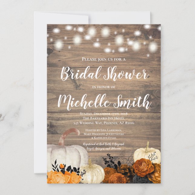 Halloween Rustic Orange Rose Bridal Shower Invitation (Front)