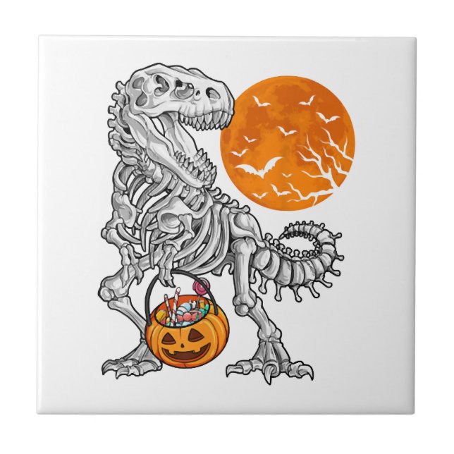 Halloween s for Boys Kids Dinosaur Skeleton T rex Tile (Front)
