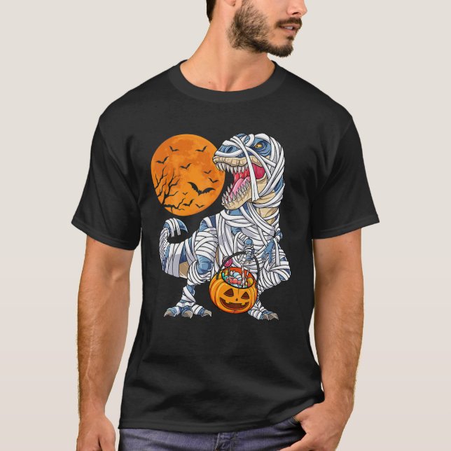 Halloween S For Boys Men Dinosaur T Rex Mummy Pump T-Shirt (Front)