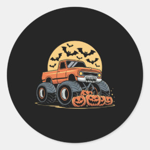 Halloween S For Kids Boys Monster Truck Pumpkins  Classic Round Sticker
