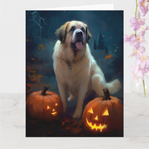 Halloween Saint Bernard With Pumpkins Scary Card
