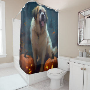 Halloween Saint Bernard With Pumpkins Scary  Shower Curtain