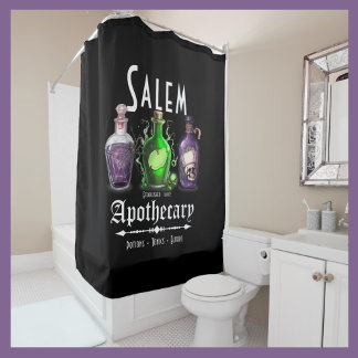 Halloween Salem Apothecary Potions Tonics Elixirs Shower Curtain