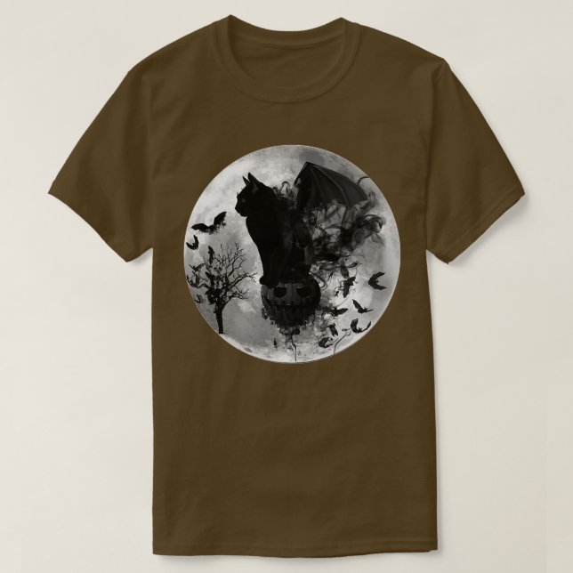 Halloween Samhain Batcat Black Cat Witchy Moon Bat T-Shirt (Design Front)