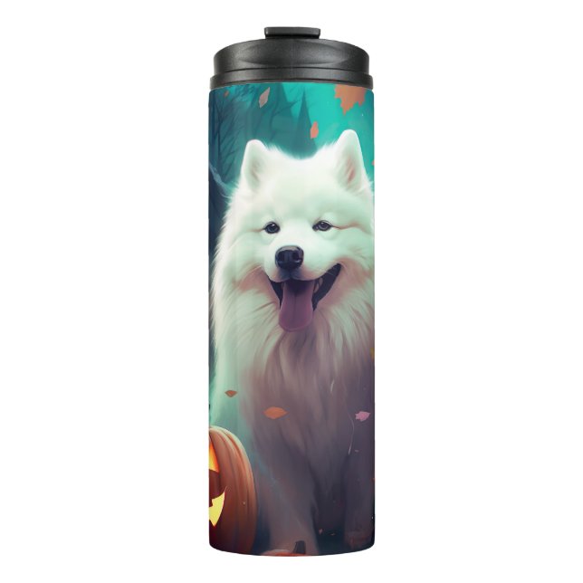 Halloween Samoyed With Pumpkins Scary Thermal Tumbler (Front)
