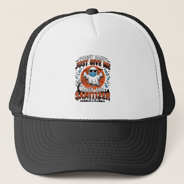 Halloween Sanitizer Funny Ghost Mask Candy_1 Trucker Hat (Front)