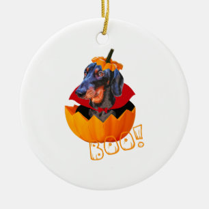 Halloween Sausage Dog Boo Pumpkin Dachshund Ceramic Tree Decoration