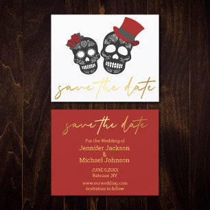 halloween save the date gold handwriting card