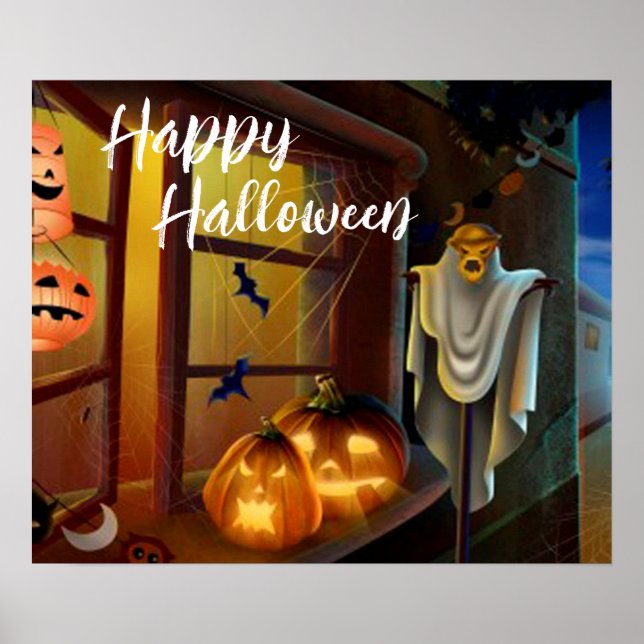 Halloween Scarecrow, Bats and Pumpkins Poster (Front)