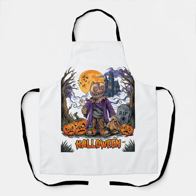 Halloween Scarecrow Candy Sack Pumpkins Haunted Ho Apron (Front)