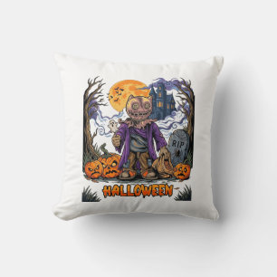 Halloween Scarecrow Candy Sack Pumpkins Haunted Ho Cushion